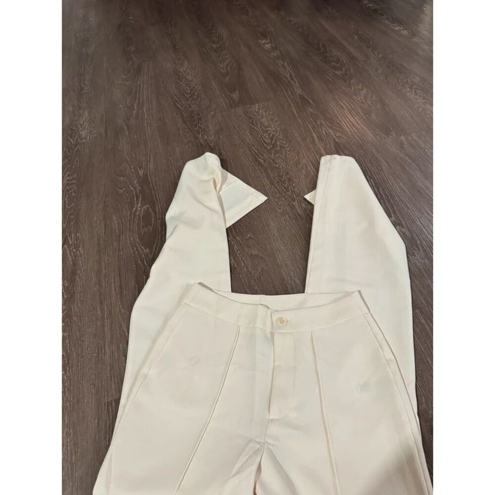 Sincerely Jules Cream Flare Pants Split Hem Seam Front Dress Trousers Small S